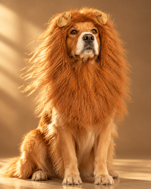 Golden retriever wearing the golden lion mane